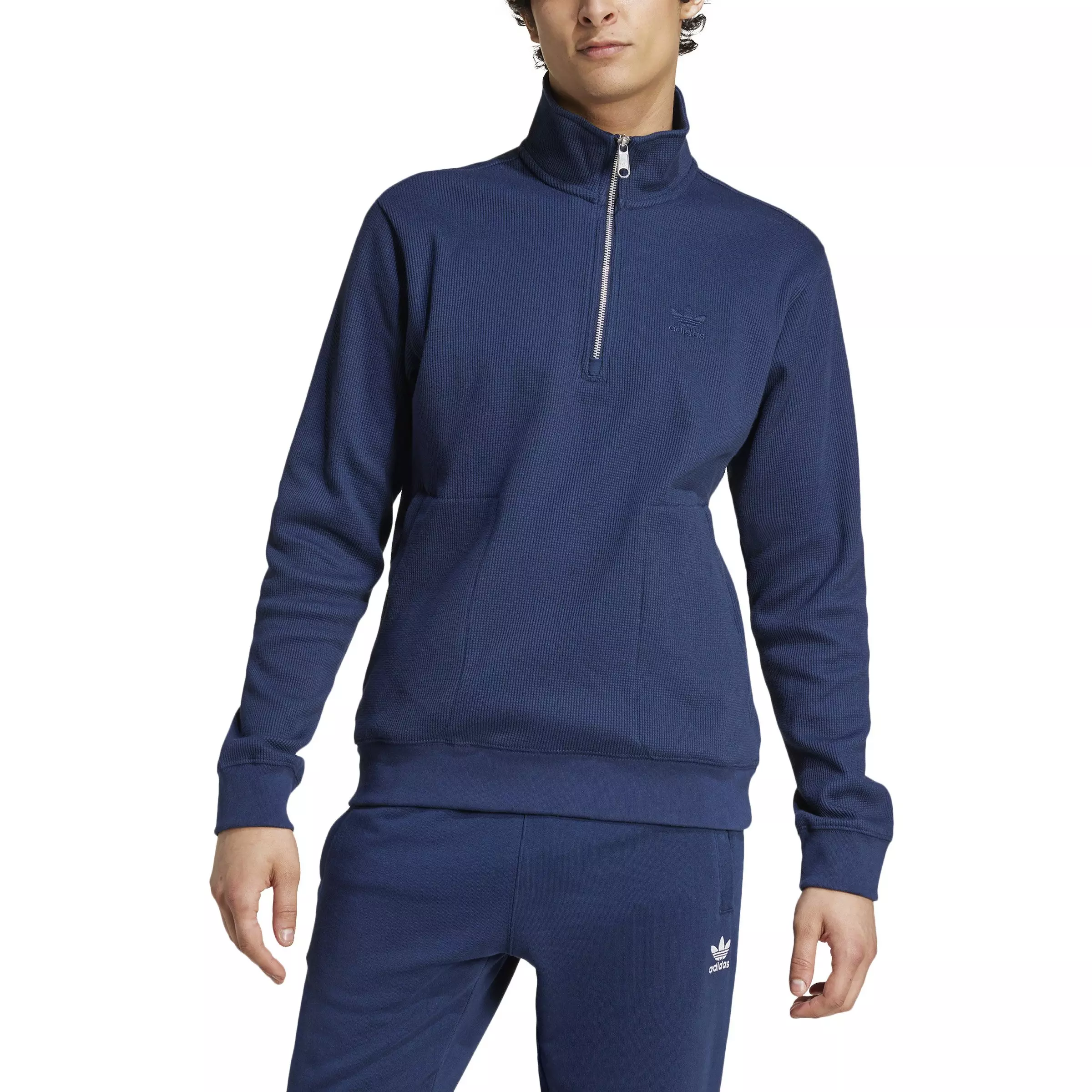 スウェット・トレーナー ADIDAS Trefoil Essential Waffle half zip Sweatshirt 4FT1952 adidas Originals Men's Trefoil Essentials Waffle 1/2 Zip